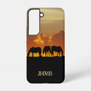 Funda Para Samsung Galaxy S22 Caballos Hermosos en Atardecer Nocturno Iniciales 