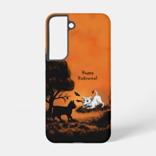 Funda Para Samsung Galaxy S22 Cachorro con gato negro y murciélago, ¡Feliz Hallo