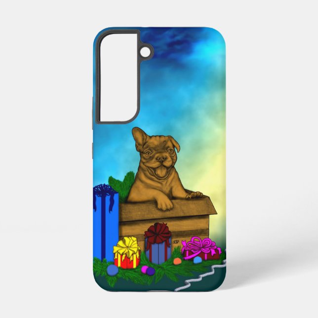 Funda Para Samsung Galaxy Cachorro en una caja , Feliz Navidad (Reverso )