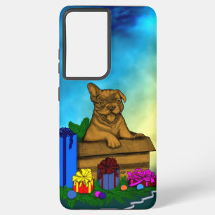 Funda Para Samsung Galaxy S21+ Cachorro en una caja , Feliz Navidad
