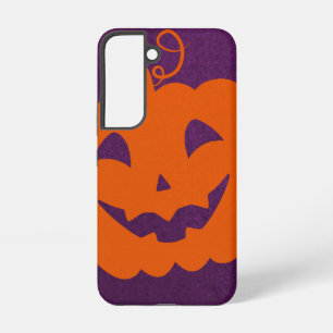 Funda Para Samsung Galaxy S22 Calabaza Naranja de Halloween en fondo morado