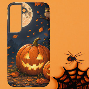 Funda Para Samsung Galaxy S22 Calabaza tallada de Halloween por la noche con lun