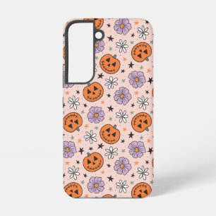 Funda Para Samsung Galaxy S22 Calabazas y flores divertidas de Halloween