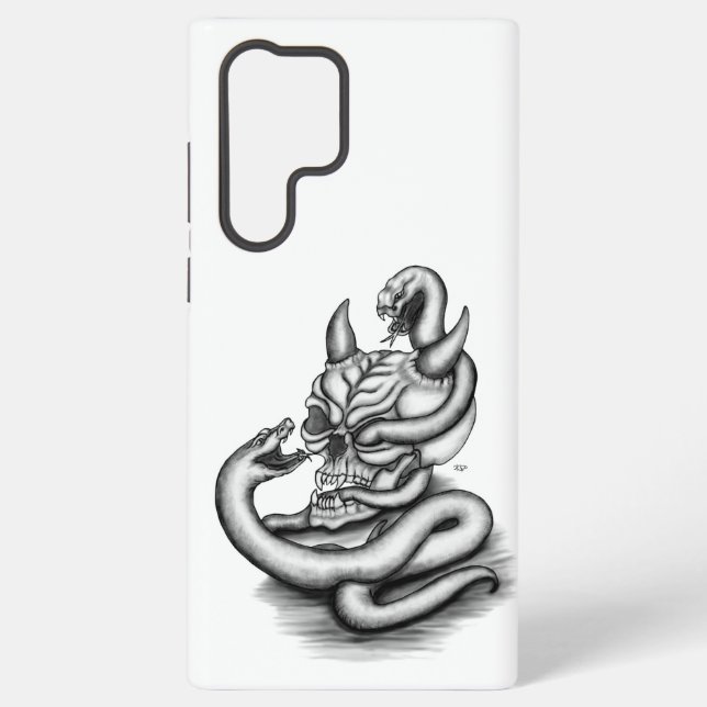 Funda Para Samsung Galaxy Calavera - Cabeza malvada con serpiente (Reverso )