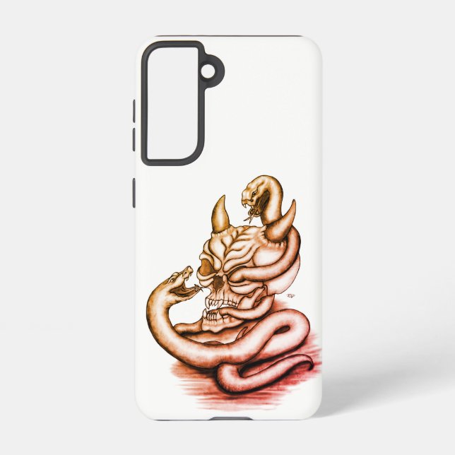 Funda Para Samsung Galaxy Calavera - Cabeza malvada con serpiente (Reverso )