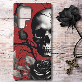 Funda Para Samsung Galaxy S22 Ultra Calavera gótica con Rosa negro