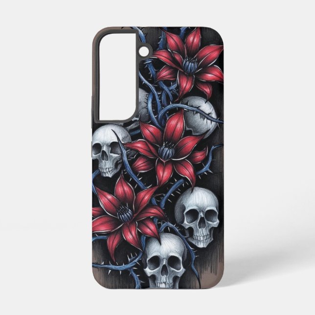 Funda Para Samsung Galaxy Calavera gótica y flor roja (Reverso )