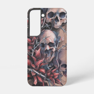 Funda Para Samsung Galaxy S22 Calavera Gótica y Flor Roja con Espinas
