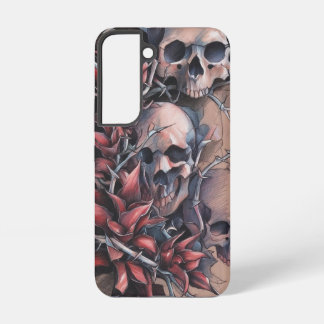 Funda Para Samsung Galaxy S22 Calavera Gótica y Flor Roja con Espinas