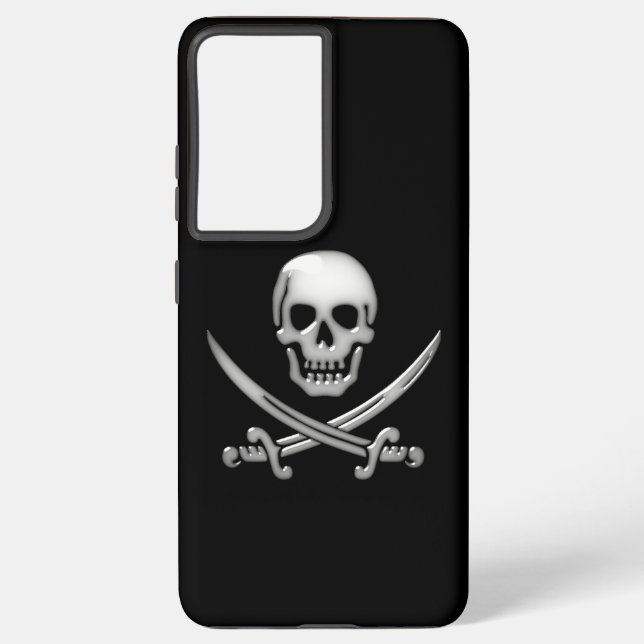 Funda Para Samsung Galaxy Calavera pirata y cruces de espadas vidriosas (Reverso )