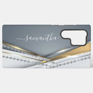 Funda Para Samsung Galaxy S22 Ultra Caligrafía de oro con monograma de diamante con as