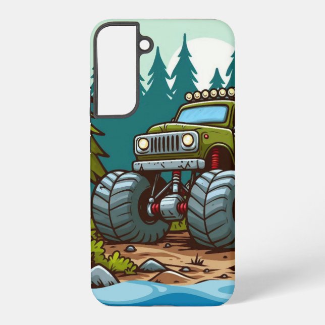 Funda Para Samsung Galaxy Camión verde monstruo en el bosque (Reverso )