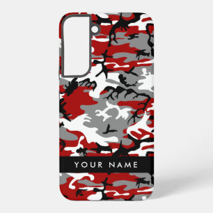 Funda Para Samsung Galaxy S22+ Camuflaje rojo y gris Tu nombre Personaliza