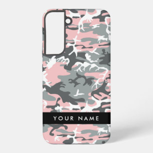 Funda Para Samsung Galaxy S22+ Camuflaje rosa y gris Personaliza tu nombre