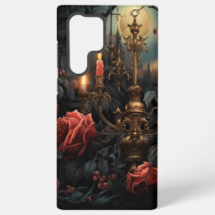 FUNDA PARA SAMSUNG GALAXY S22 ULTRA CANDILABRO GÓTICO ESPELUZNANTE CON ROSAS ROJAS