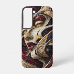 Funda Para Samsung Galaxy S22 Cara de mosaico de oro marfil azul burdeos