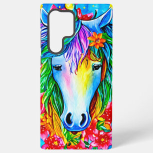 Funda Para Samsung Galaxy S22 Ultra Cara de unicornio abstracto flores acuarela Arte S