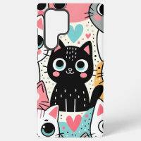 Caras de gato kawaii lindas y corazones caprichoso