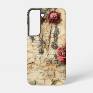 Funda Para Samsung Galaxy S22 Carta de amor de pergamino vintage con flores (4)