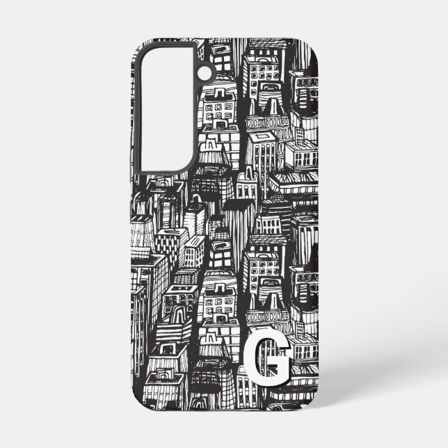 Funda Para Samsung Galaxy Centro de la ciudad en blanco y negro, rascacielos (Reverso )