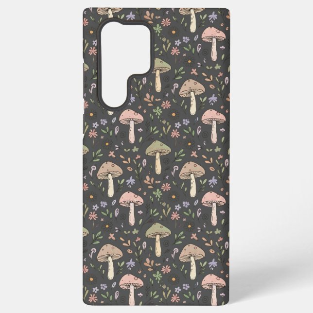 Funda Para Samsung Galaxy Charcoal Gray Earthy Fungi Seamless Pattern (Reverso )
