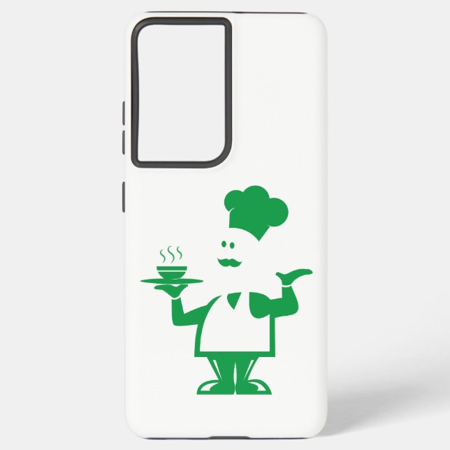 Funda Para Samsung Galaxy Chef sosteniendo un tazón de sopa (Reverso )