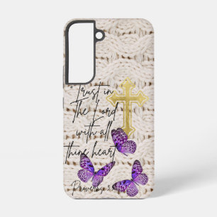 Funda Para Samsung Galaxy S22 Chic Religioso de Punto Mariposa Púrpura Cruz de O