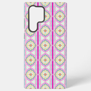 Funda Para Samsung Galaxy S22 Ultra Chic Rosa y Dorado Patrón Floral Geométrico