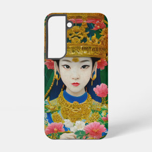 Funda Para Samsung Galaxy S22 Chica asiática abstracta de estilo vintage con flo