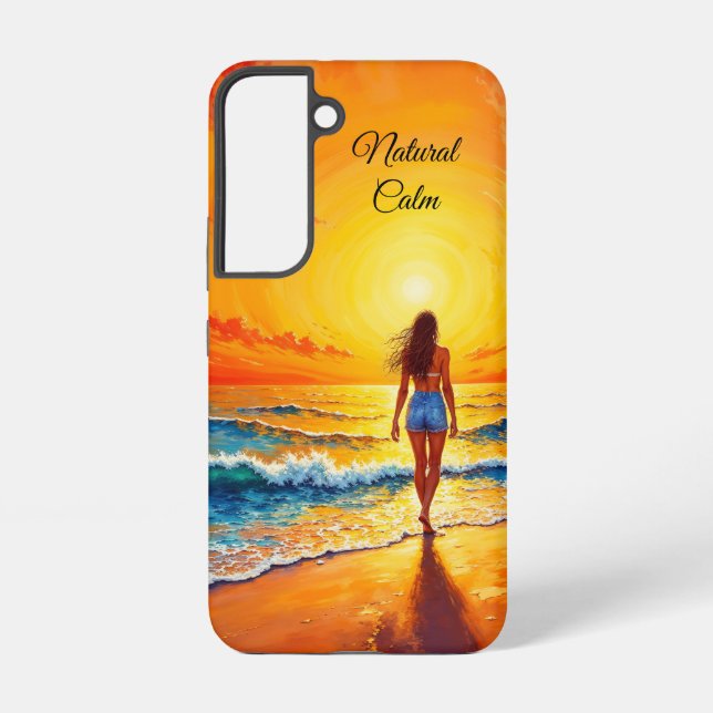 Funda Para Samsung Galaxy Chica atardecer playa caminar olas oceánicas decor (Reverso )