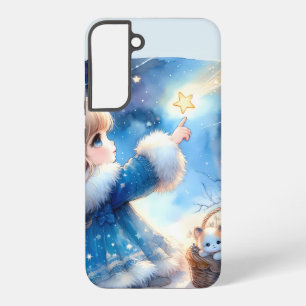 Funda Para Samsung Galaxy S22+ Chica caprichosa que mira las estrellas acuarela