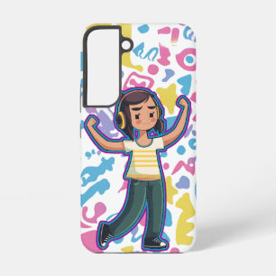 Funda Para Samsung Galaxy S22 Chica con auriculares flexionando segura y relajad