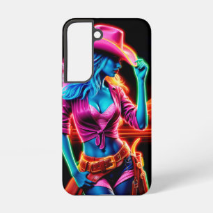 Funda Para Samsung Galaxy S22 Chica de granja neón eléctrica con sombrero rosa b