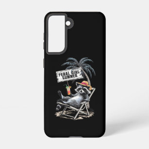 Funda Para Samsung Galaxy S21 Chica Feral Verano Playa Mapache Divertido