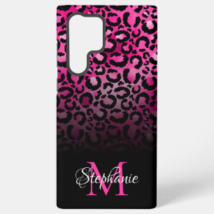 Funda Para Samsung Galaxy S22 Ultra Chica Negra Rosa Caliente Leopardo Ombre Monograma