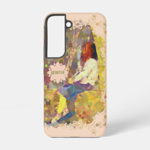 Funda Para Samsung Galaxy S22 Chica soñadora en pared Geometría abstracta y colo
