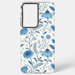 Funda Para Samsung Galaxy S21 Ultra Chinoiserie Blue Echinacea Pattern