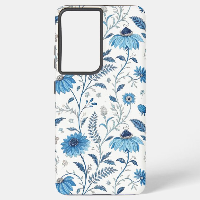 Funda Para Samsung Galaxy Chinoiserie Blue Echinacea Pattern (Reverso )