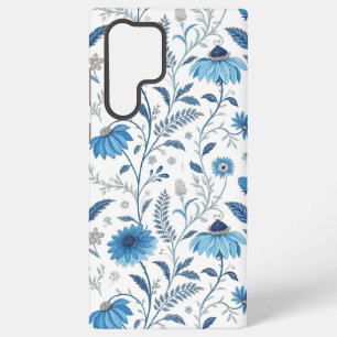 Funda Para Samsung Galaxy S22 Ultra Chinoiserie Blue Echinacea Pattern