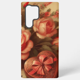 Funda Para Samsung Galaxy S22 Ultra Chocolates y flores vintage del Día de San Valentí
