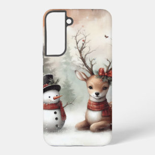 Funda Para Samsung Galaxy S22+ Ciervo/muñeco de nieve clásico de bosque de Navida