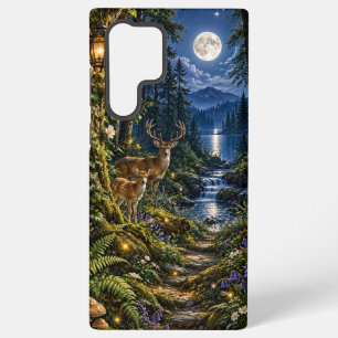 Funda Para Samsung Galaxy S22 Ultra Ciervo y lago del bosque bajo la luz de la luna