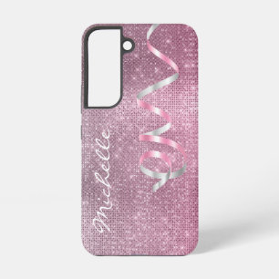 Funda Para Samsung Galaxy S22 Cinta de destellos plateados rosa glamour
