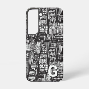 Funda Para Samsung Galaxy S22 Ciudad céntrica en blanco y negro, rascacielos, mo