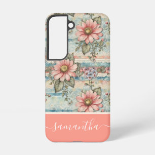 Funda Para Samsung Galaxy S22 Clásico patrón floral vintage melocotón nombre per