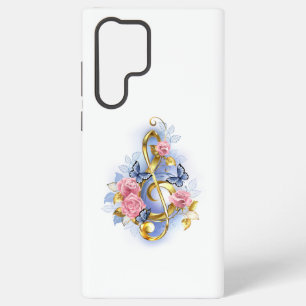 Funda Para Samsung Galaxy S22 Ultra Clave de sol con rosas rosadas