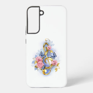 Funda Para Samsung Galaxy S22+ Clave de sol con rosas rosadas