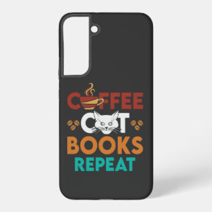 Funda Para Samsung Galaxy S22+ Coffee Cat Books Repetir, Café leyendo Cat Lover