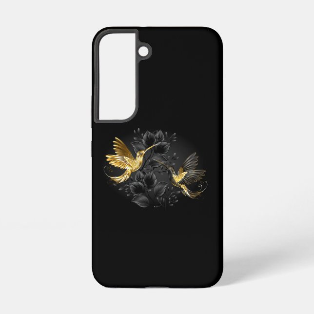 Funda Para Samsung Galaxy Colibrí negro y dorado (Reverso )