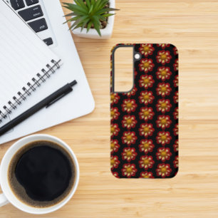 Funda Para Samsung Galaxy S22 Collarette roja Dahlia patrón floral en negro